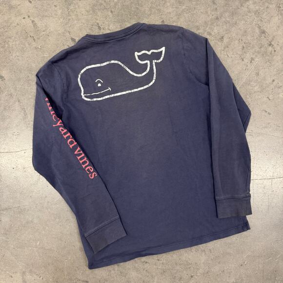 Vintage Y2k Vineyard Vines Longsleeve Navy Pocket Tee Signature Logo Medium - Picture 1 of 5